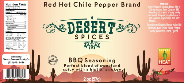 Desert Spices – BBQ Seasoning, 2oz. Red Hot Chile Pepper Brand. - Tubac Gourmet Foods